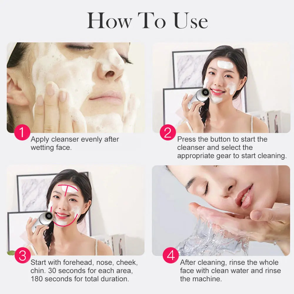 4 in 1 Electric Facial Cleansing Brush Face Cleaner Personal Care Acne Facial Massager Skin Tightening Machine Beauty Care Tools