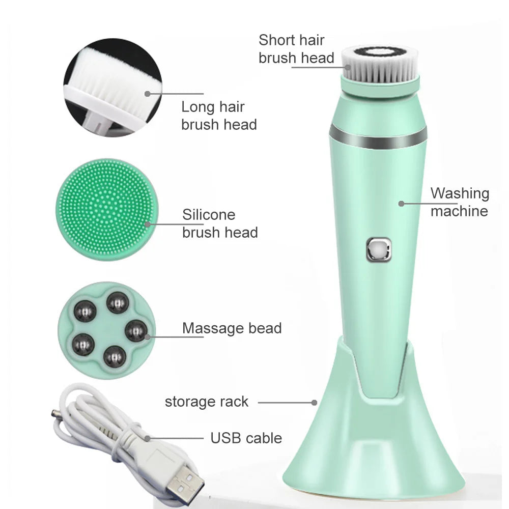4 in 1 Electric Facial Cleansing Brush Face Cleaner Personal Care Acne Facial Massager Skin Tightening Machine Beauty Care Tools