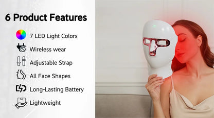 LED Facial Mask Face and Neck 7-1 Colors Light Therapy Skin Beauty Red Light  Facial Mask Wireless Rechargeable at Home Use