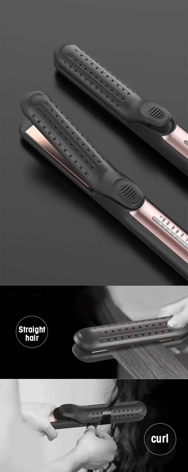 2 In 1 Ceramic Cool Airflow Hair Styler Portable Hair Straightener And Curler 3D Floating Plate Cool Air Styler Flat Iron