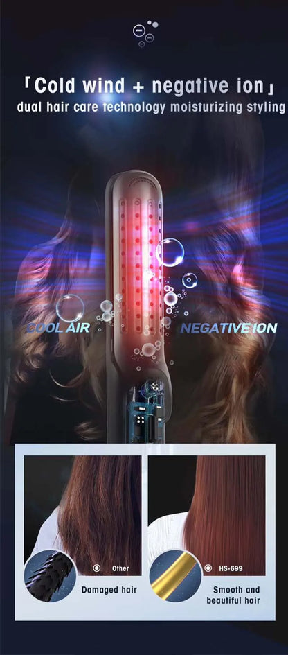 2 In 1 Ceramic Cool Airflow Hair Styler Portable Hair Straightener And Curler 3D Floating Plate Cool Air Styler Flat Iron