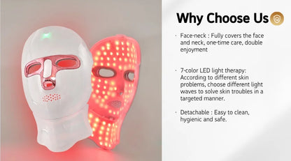 LED Facial Mask Face and Neck 7-1 Colors Light Therapy Skin Beauty Red Light  Facial Mask Wireless Rechargeable at Home Use