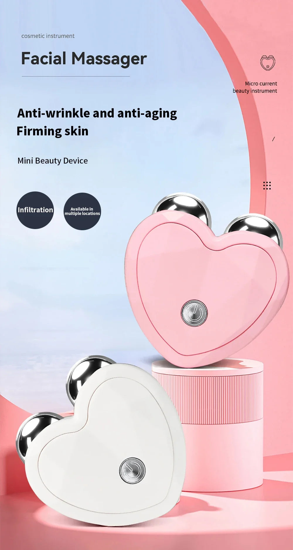 NEW Micro Current Beauty Device Mini Portable Face Lifting Roller Slimming Massager EMS Delicate Contour Firming Facial Care