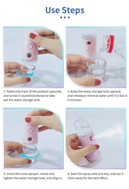 Portable Rechargeable Small Facial Steamer 30ml Mini Humidifier Home Wireless Nano Personal Face Hydrat Sprayer Cool Mist Maker