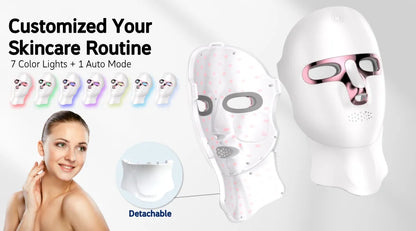LED Facial Mask Face and Neck 7-1 Colors Light Therapy Skin Beauty Red Light  Facial Mask Wireless Rechargeable at Home Use
