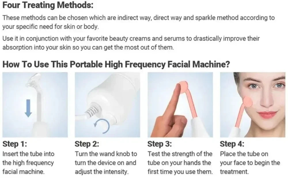 4in1 Facial Beauty Machine High Frequency Electrotherapy Wand Neon Argon Wands Remove wrinkles Rejuvenation Tightening Skin Care