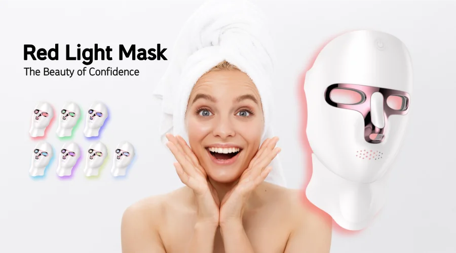 LED Facial Mask Face and Neck 7-1 Colors Light Therapy Skin Beauty Red Light  Facial Mask Wireless Rechargeable at Home Use