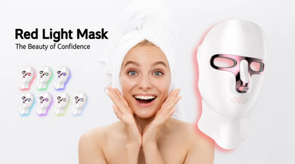 LED Facial Mask Face and Neck 7-1 Colors Light Therapy Skin Beauty Red Light  Facial Mask Wireless Rechargeable at Home Use